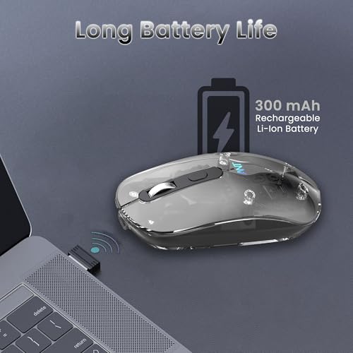 Image of ANT OM140 PRO Ultra Lightweight Transparent Wireless Mouse 2.4GHz & Bluetooth 5M Range RGB Lighting, Rechargeable Battery, Slim Portable Mouse for Laptop, PC, MacBook, Chromebook, iPad, Tablet -Black