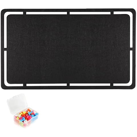 SEG Direct Large Felt Pin Board Wall Bulletin Board 72 cm x 44 cm, Memo Board Notice Board with 35 Push Pins, Decorative Adhesive Board for Office Bedrooms, Black Cover
