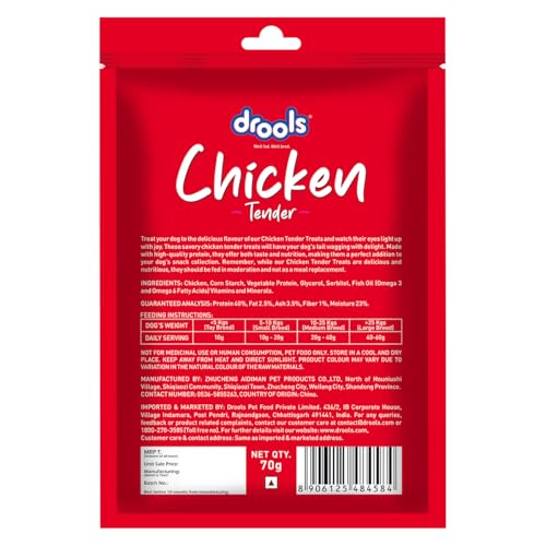 Image of Drools Chicken Tender Dog Treat, 70 g | Made with Real Chicken | High Protein Training Treat | for Puppy & Adult Dogs