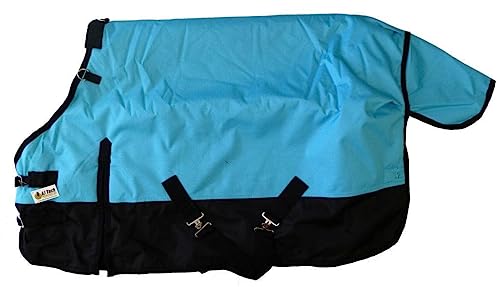AJ Tack 1200D Waterproof Winter Pony Blanket - 300g Heavyweight Turnout with Fleece Collar, Shoulder Gussets & Tail Flap - Turquoise 50