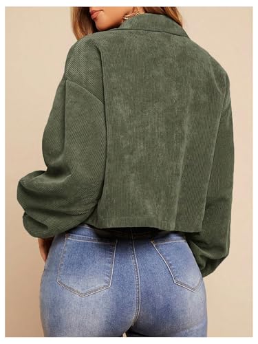 WDIRARA Women's Corduroy Button Down Shacket Long Sleeve Crop Jacket with Pockets2