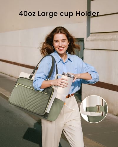 Image of LOVEVOOK Laptop Tote Bag for Women, Work Bag for Teacher with Large Cup Holder, Quilted Nurse Diaper Bag for Travel, Computer Women's handbags for Teacher gift, 15.6 Inch