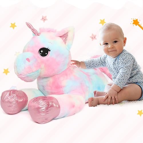 Image of AVSHUB Soft Toys Unicorn for Kids Cute Lovely Cartoon Lovable Hugable Birthday Gift Babies, Girls, Boy, Home Decor (70cm MultiPink)