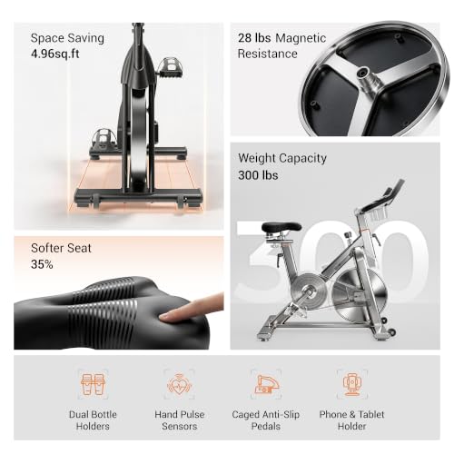 Image of CURSOR Exercise Bike, Magnetic Friction Stationary Bike for Home with APP