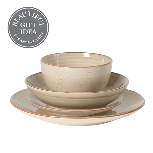 Image of Gibson Home Stonebury 16 Piece Plates and Bowls Assorted Color Dishes - Handpainted Stoneware Dinnerware Set - Service for 4