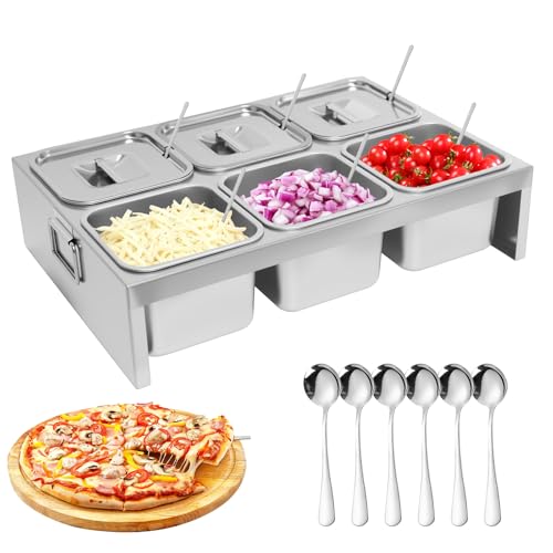 Pizza Topping Station, Stainless Steel Condiment Containers with Lids, Topping Containers Condiment Serving Tray, Toppings Bar Buffet Condiment Dispenser for Jam Pizza Restaurant Hotel Kitchen Party Pizza Topping Station, Stainless Steel Condiment Containers with Lids, Topping Containers Condiment Serving Tray, Toppings Bar Buffet Condiment Dispenser for Jam Pizza Restaurant Hotel Kitchen Party