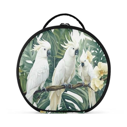 Takiito Tropical White Cockatoos Travel Makeup Case Portable Makeup Box Artist Cosmetic Case Organizer With Adjustable Dividers