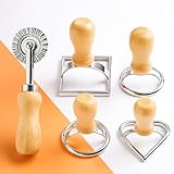 NovaFuse Christmas Cookie Cutter Roller Set of 5 – Biscuit Molds with Oak Wooden Handles, Includes Round/Heart/Square Rolling Pastry Cutter for Baking Holiday Cookies & Biscuits