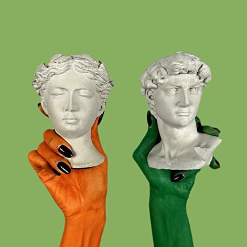 Unique Head Planter Succulent Pots - Greek Mythology Helen David Face Statue Bust Concrete Indoor Accessoires Decorative Office Sculpture Mini Flower Pot Outdoor Garden 5 Inch Set Of 2, Gray (Hd01) #TOP5