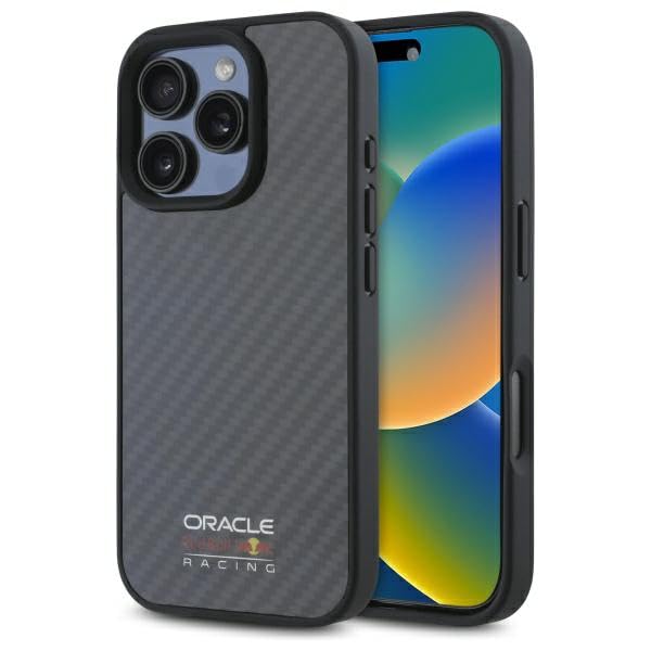 CG MOBILE Red Bull Logo en fibre de carbone brillant compatible avec MagSafe pour iPhone 16 Pro (noir)