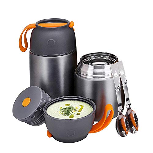 YGJT Boîtes Alimentaires Isothermes Lot de 2 500ml + 700ml Thermos Alimentaire isolé Boîte à Lunch Thermos pour Enfants/Adultes avec Cuillères Pliables Isolé Contre Le Froid et la Chaleur - Étanche