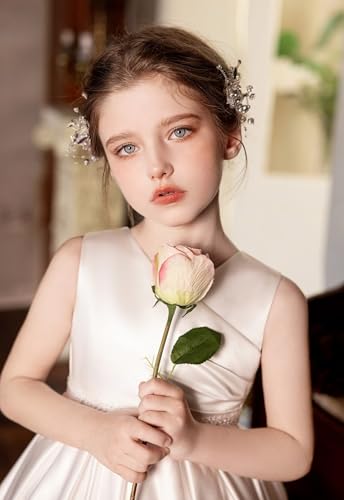 Satin First Communion Dresses for Girls Flower Girl Dresses for Wedding Princess Ball Gown with Beads4