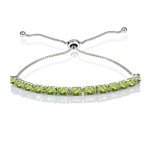 B. Brilliant Sterling Silver 5X3Mm Peridot Oval-Cut Bolo Pull-String Adjustable Tennis Bracelet #TOP18