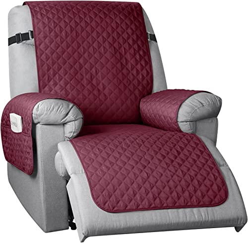 Funda Acolchada Antideslizante para Sillón Reclinable Funda para Sofá Reclinable para 1 Cojín Protector Acolchado para Muebles de Mascotas (Sillón Reclinable de 71 cm Color Vino Tinto)