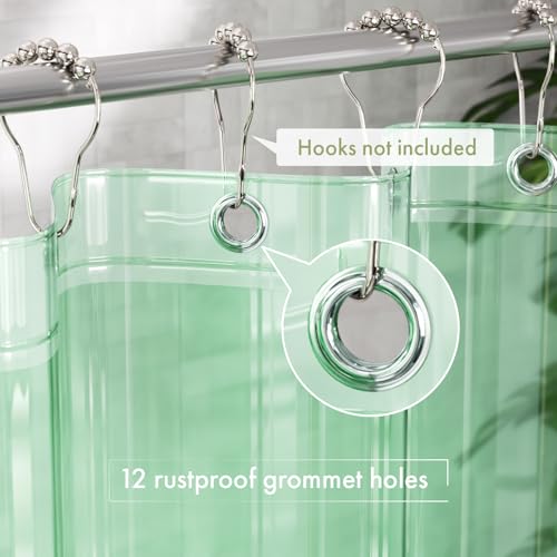 Image of AmazerBath Shower Curtain Liner, 72x72 Transparent Mint Green Shower Liner, Lightweight Plastic Shower Curtain Liners, Waterproof Shower Liner for Bathroom with 3 Magnets and 12 Grommet Holes