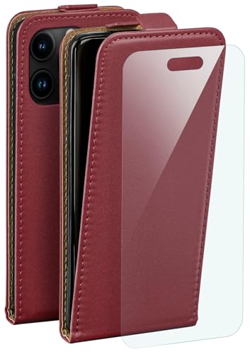 Étui iPhone 16 Pro moex bordeaux en cuir synthétique avec film