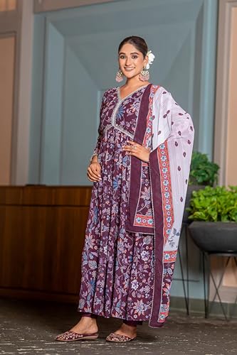 Image of KD Women's Anarkali Floral Printed Kurta Pent Set with Dupatta Anarkali Kurta for Women | Kurta Set | Ethnic Set | Dupatta Set
