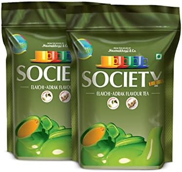 Society Elaichi Adrak Chai โ Real Cardamom & Ginger Ground Into Assam CTC, The Two-Spice Cup, Hasmukhrai & Co. Since 1924 | 250 g Pouch | Loose Leaves, No Flavouring, No Essence | Pack of2