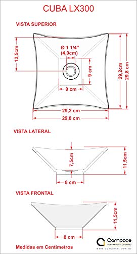 Kit Cuba L30 C/Válvula 1'' (2,6cm) + Sifão Pvc + Flexível, Compace, Preto