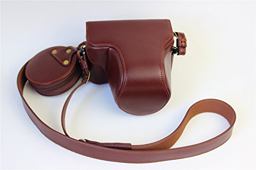 Olympus Pen-F Case, Bolinus Handmade Genuine Real Leather Fullbody Camera Case Bag Cover For Olympus Pen-F Bottom Opening Version With Neck Strap - Brown #TOP2