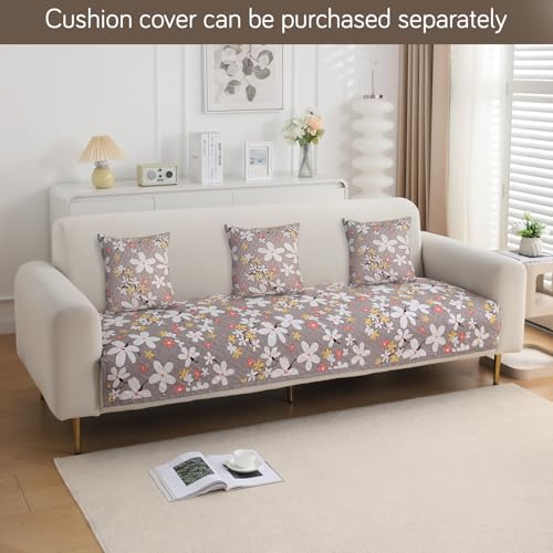 Image of HOKIPO Printed Quilted 1 Seater Sofa Cover Seat Mat, Pastel Brown Sandwort Flower (IN-806-D1*1)