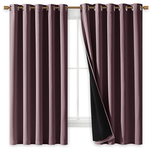 Image of NICETOWN Dry Rose 100% Blackout Lined Curtains, 2 Thick Layers Completely Blackout Window Treatment Thermal Insulated Drapes for Kitchen /Bedroom (1 Pair, 70 inches Width x 63 inches Length Each Panel)