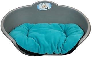 DOG BED GREY PLASTIC WITH TEAL CUSHION /MEDIUM HEAVY DUTY PET BED - DOG/CAT/ANIMAL/SLEEP/BASKET