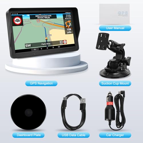 GPS Navigator for Car, Latest 2025 Map, Real Voice Spoken Turn-by-Turn Direction Reminding Navigation System, 9 inch Touch Screen Vehicle GPS with Speed and Red Light Warning