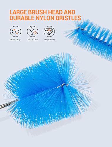 EVOULTES 66\" Flexible Drain Brush Tool with Large Brush Head and Double Elastic Nylon Ends, Stainless Steel Long Tube Cleaning Brushes for Kitchen, Sink, Drain Pipe and Long Pipe Cleaning