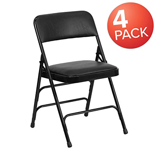 Flash Furniture 4 Pk. HERCULES Series Curved Triple Braced & Double Hinged Black