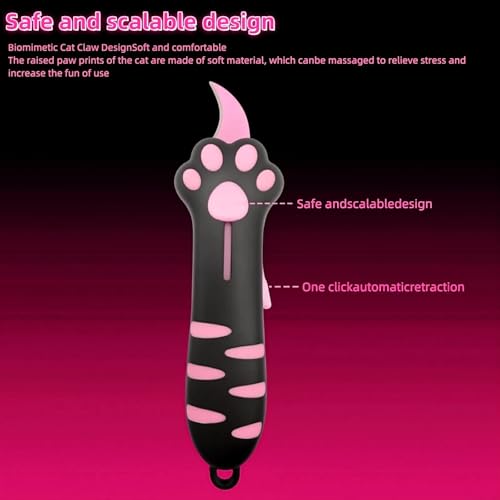 Image of Cat Paw Box Cutter, 2026 New Retractable Cat Claw Knife Cute Cat Box Paper Cutter,Portable Cat Retractable Knife (Red)