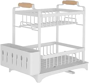 Scolapiatti Sopra Lavello Regolabile – 3 Ripiani In Acciaio Inox, Lunghezza 65-96 Cm, Altezza 63-88 Cm, Capacità 65 Kg