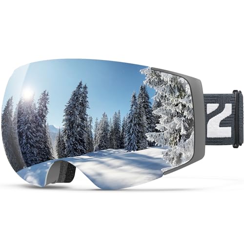 ZIONOR X4 Ski Goggles Magnetic Lens - Snowboard Goggles for Men Women Adult - Snow Goggles Anti-fog UV Protection (VLT 8.59% Grey Frame Grey Revo Silver Lens)