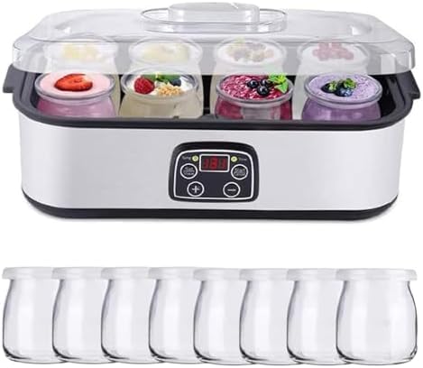 Jmmsp Motor De Yogurt Probiótico Automático Con 8 Frascos De Vidrio, Máquina Fabricante De Yogurt Eléctrica De Gran Capacidad Con Temperatura Ajustable Y Control De Tiempo, Regalo De Salud Para Hombre