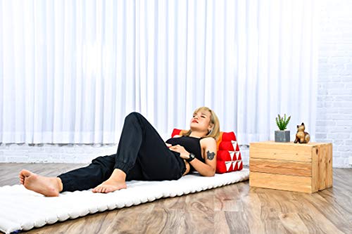 Image of Leewadee Triangle Cushion - Comfortable Backrest for TV or Reading, Incline Pillow for Relaxing Made of Kapok, 20 x 13 x 13 inches, Orange Red