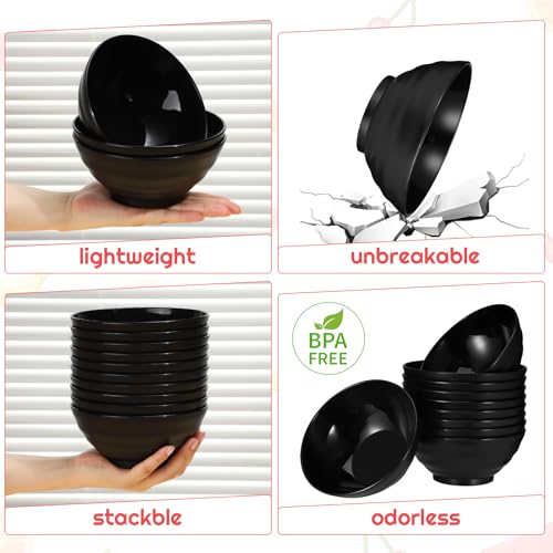 10Pcs Unbreakable Bowl Set, 26oz/750ml Large Lightweight Plastic Bowls Black Serving Bowls Idea for Cereal Dessert Salad Oatmeal, Dishwasher and Microwave Safe - Image 5
