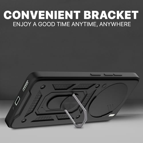 Image of Outlouders Back Cover for Vivo X200 5G | D10 Tough Armor 360 Protection Case with Sliding Camera Shield & Ring Holder Stand Bumper Case (Black)