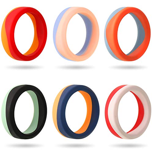 6 Pieces Silicone Wedding Rings for Women Mixed Colorful Ring Thin Rubber Wedding Bands Stackable Braided Ring Comfortable Silicone Ring (6.5-7(17.3 mm))