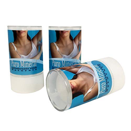 Kaliumkristal deodorant stick - Rock aluin - 100% natuurlijk Deodorant Puro Mineral - Reukloos en zonder chemicaliën Deodorant - Geschikt voor kinderen - Reisformaat – 120 gr - 3 stuks.