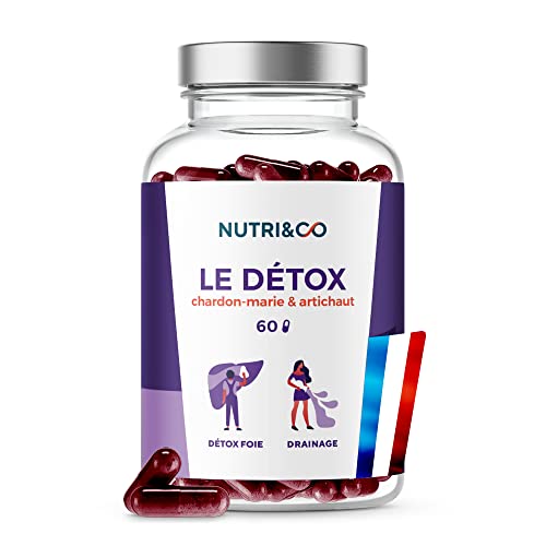 Detox Foie Colon Intestin - Cure Detox Puissante et Rapide - Extraits de Chardon Marie et Artichaut - Draineur et Elimination Toxines - 60 gélules Vegan - Made in France - Nutri&Co Cover