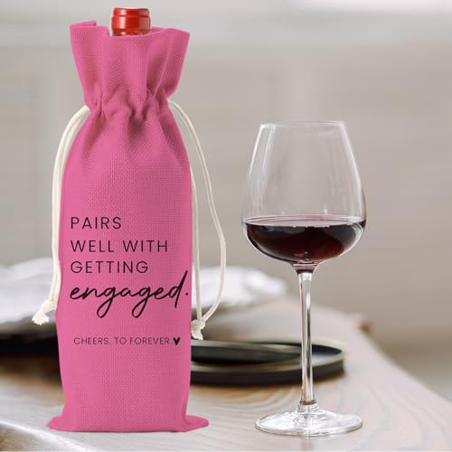 Image of Engaged Engagement Gifts for Couples Her Engagement Party Decorations | Engaged Wine Bag for Couple Women Pairs Well with Getting Engaged Wine Accessory Sets Pink Black