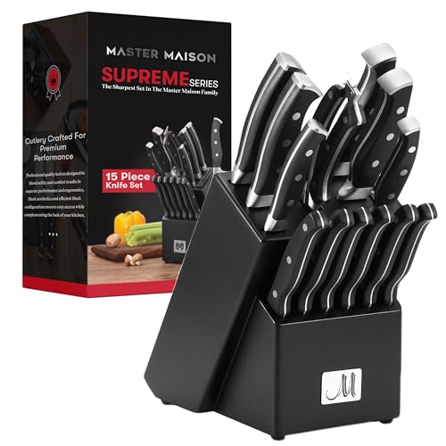 Master Maison 19-teiliges Premium-Küchenmesserblock-Set – Holzblock aus deutschem...