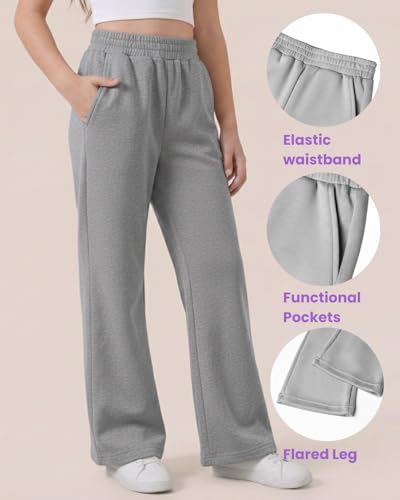Image of WELAKEN Girls Sweatpants for Casual & Athletic - Kids Flared Pants Bell-Bottom Trousers with Pockets