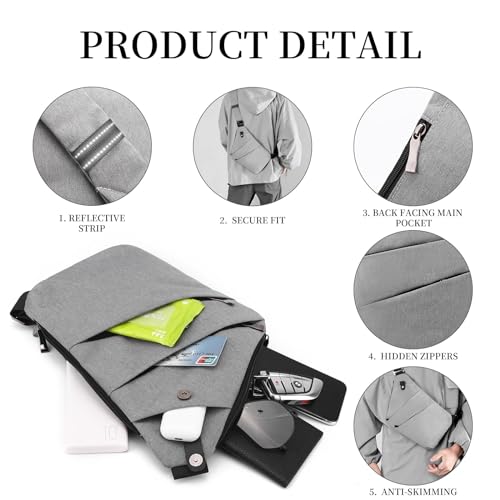 Image of Anti Theft Crossbody Bag,Sling Bag for Women Men,Multi-pocket Chest Shoulder Bag for Travel, Sport, Work