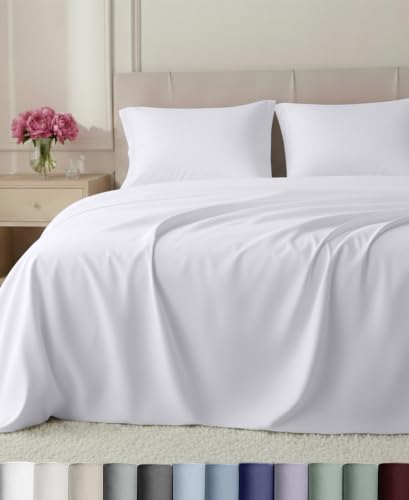 Image of California Design Den 800 Thread Count California King Sheet Sets, White | 100% Cotton Sateen Backed by Good Housekeeping Seal - Soft & Thick, 16 inch Deep Pocket, All-Around Elastic, Durable, Easy Care
