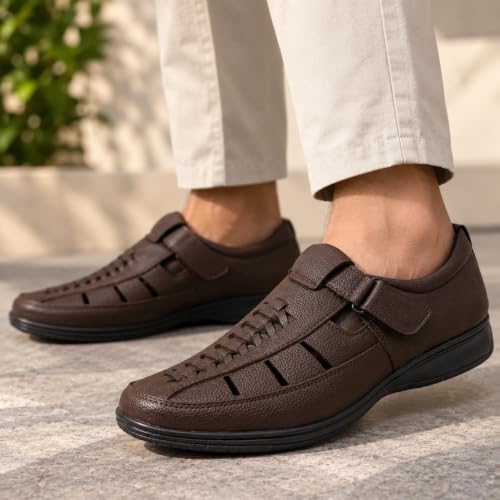 Image of Faux Leather Sandals for Men | Closed Fisherman Sandal