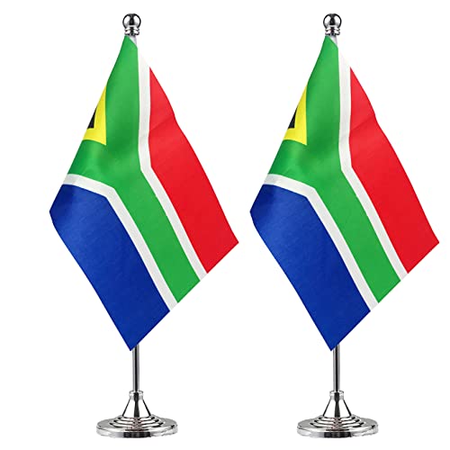 WXTWK 2 Pack South Africa Flag South African Desk Flag Small Mini South African Table Flags With Stand Base,Home Office Festival Events Celebration Decorations