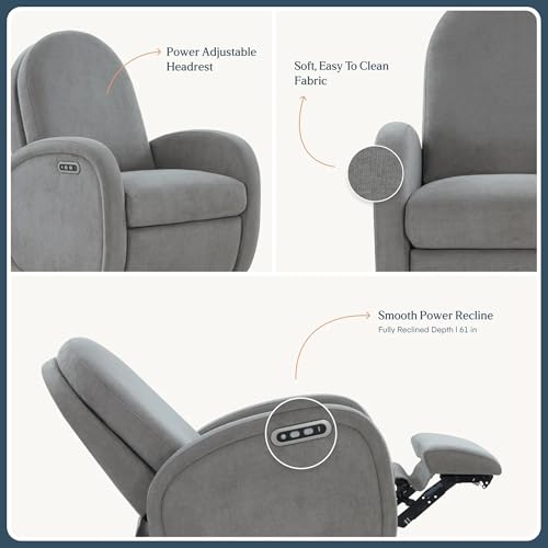 Image of Austin Power Glider Recliner | Contemporary Nursery Glider Chair with Adjustable Headrest & Glide | Live Smart Stain-Resistant Fabric | Modern Recliner Chair for Nursery & Living Spaces, Gray