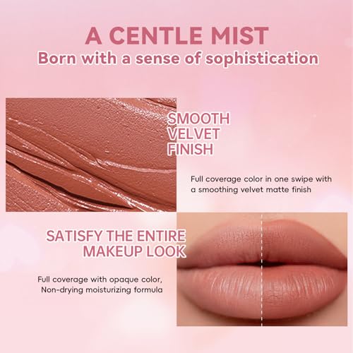 HOSAILY 3PCS Lip Combo Sets, Dark Brown Lip Contour Plumping Liner Pencil Moisturizing Nude Lipstick Gloss Combo, High Pigmented Brown Lips Liner Lightweight Glossy High Shine Gloss Lips Kit Makeup