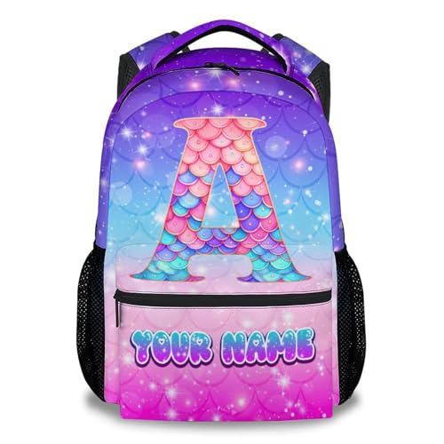 COZYAURA Backpack for Girls - Personalized Mermaid Backpacks for Kids - 17 Inch Monogram Bookbag for Kindergarten Preschool Elementary - Custom School Bag for Toddler